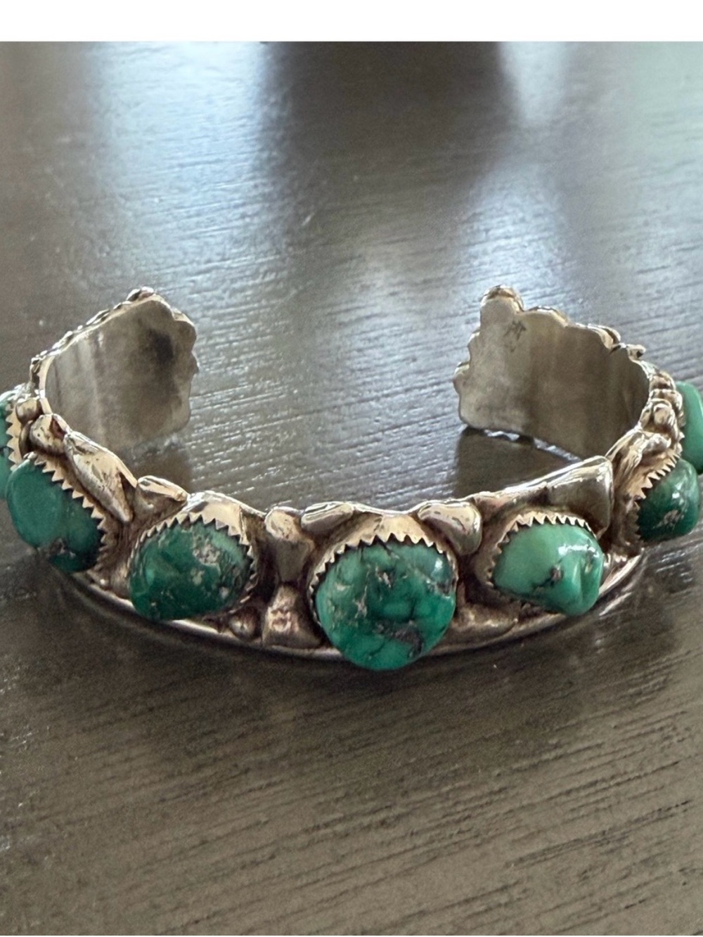 Vintage Indian Sterling Silver Turquoise Stone Cuff Bracelet